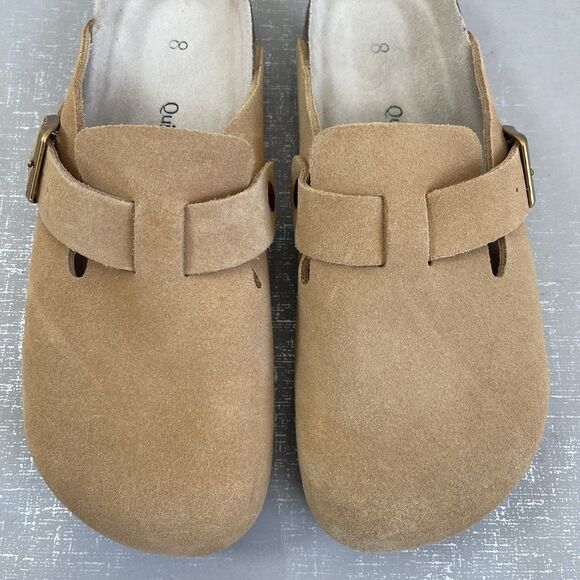 Quince Suede Leather Clogs Mules Size 8 Beige Water Repellent Comfort Shoes - Picture 4 of 13